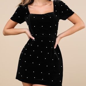 Lulus Luxe Possibilities Black Velvet Pearl Mini Dress - Size S
